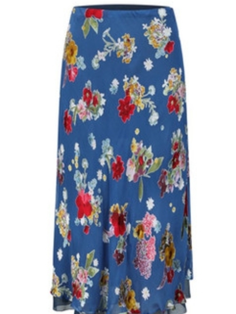 T.W.I.N. Thats What I Need  Blue Floral Silk Blend Midi Skirt | Like New